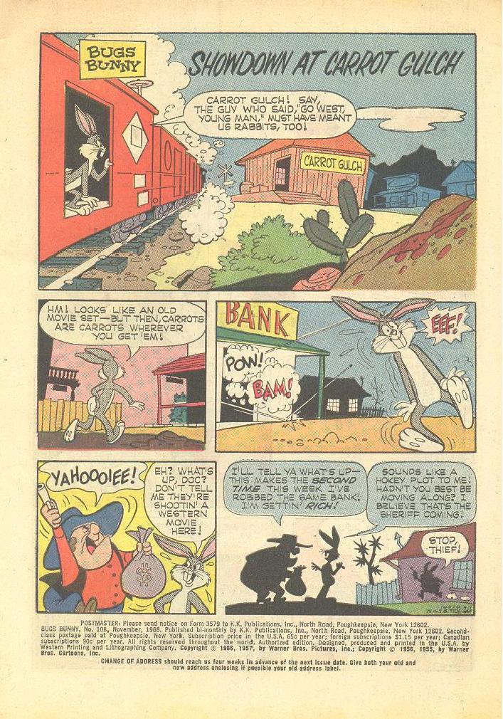 Showdown at Carrot Gulch - Honey Bunny's debut story (From Bugs Bunny #108, November 1966)